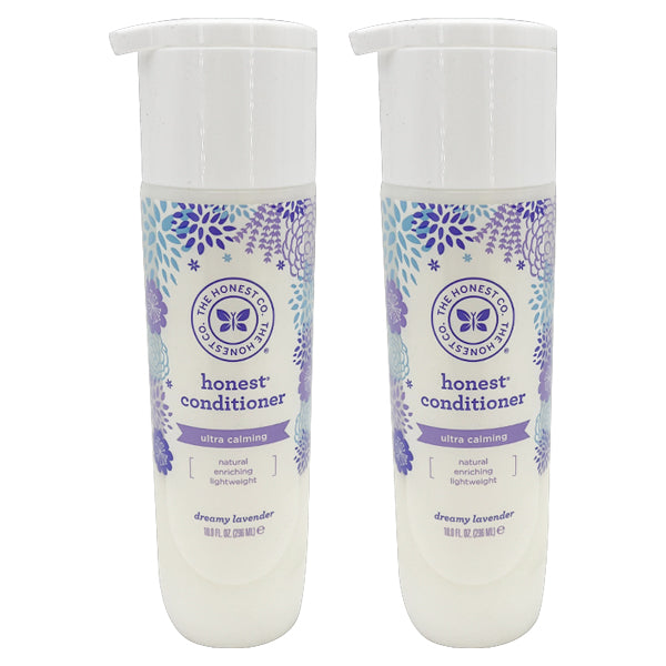 Two bottles of The Honest Company Conditioner, Ultra Calming Lavender scent, 10 fl. oz. each, come in a convenient 2 pack.